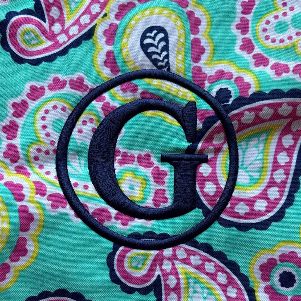 WB Pink and Blue Paisley Tote with a G monogram. - Picture 5 of 9